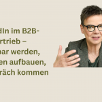 Das Bild zeigt Meike Leopold und das Sales Kit. Der Titel lautet: LinkedIn im B2B-Vertrieb – sichtbar werden, Vertrauen aufbauen, ins Gespräch kommen