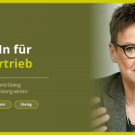 Meike Leopold im Porträt neben dem Titel ‚LinkedIn für den Vertrieb' in den Farben von Start Talking.